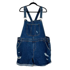 City Chic Short Ripped Overalls Dark Denim Shorterall Plus‎ Size 18